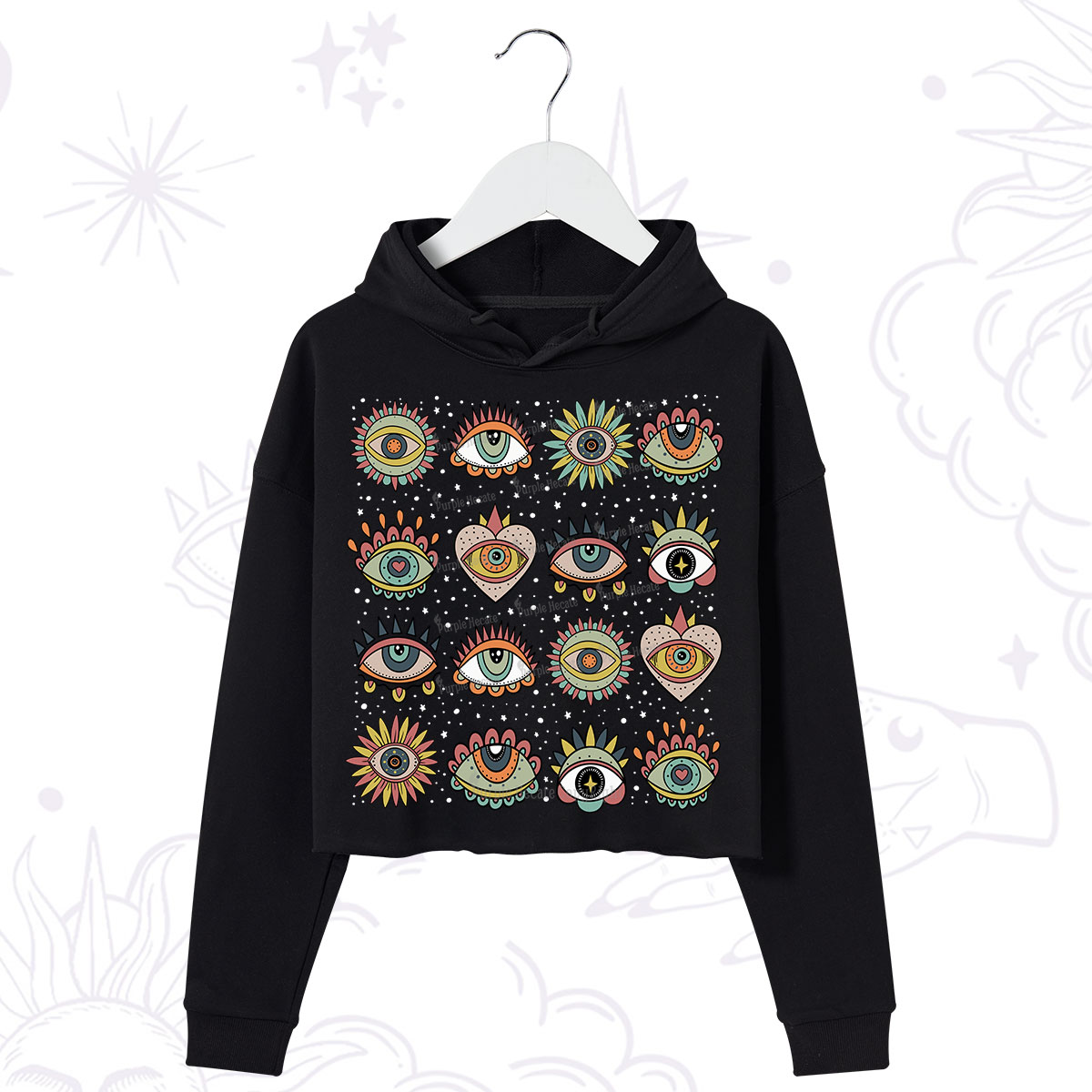 Purplehecate Mystical Evil Eye Pattern Crop Hoodie