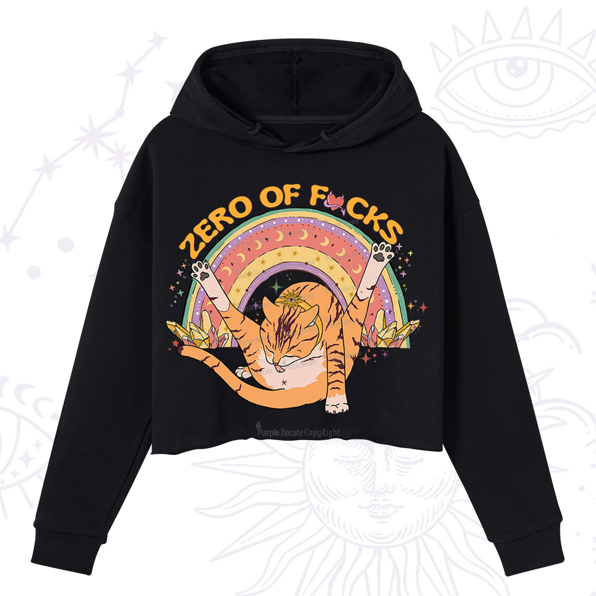Purplehecate The Zero Fucks Cat Crop Hoodie