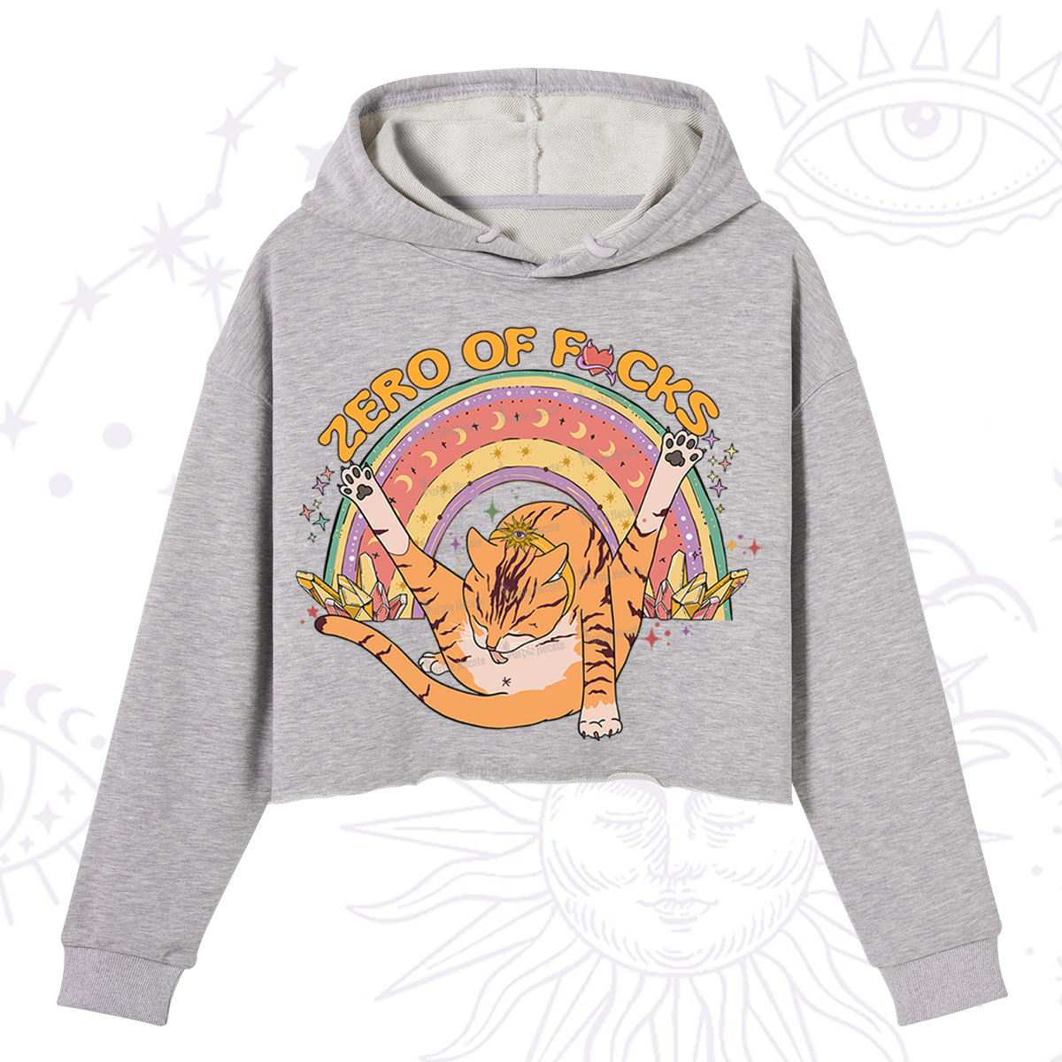 Purplehecate The Zero Fucks Cat Crop Hoodie