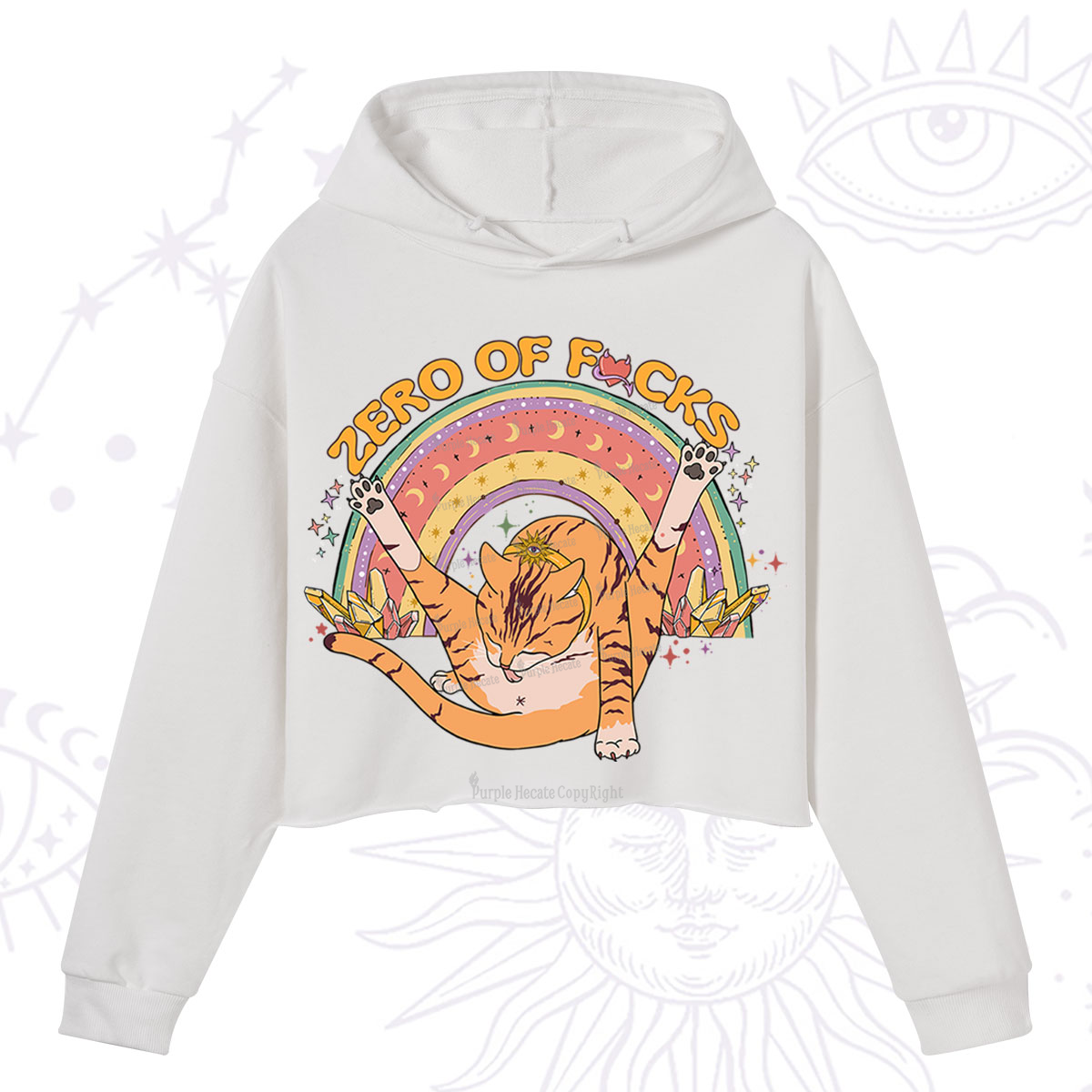 Purplehecate The Zero Fucks Cat Crop Hoodie