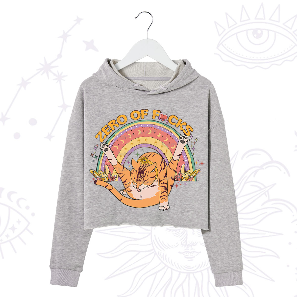 Purplehecate The Zero Fucks Cat Crop Hoodie