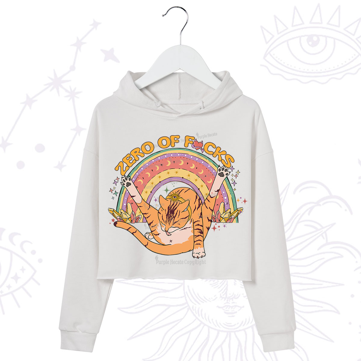 Purplehecate The Zero Fucks Cat Crop Hoodie