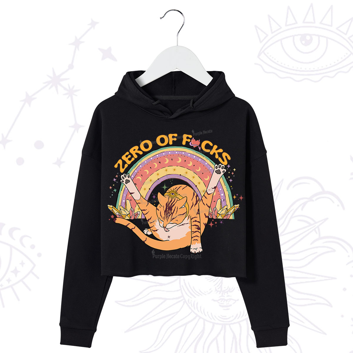 Purplehecate The Zero Fucks Cat Crop Hoodie