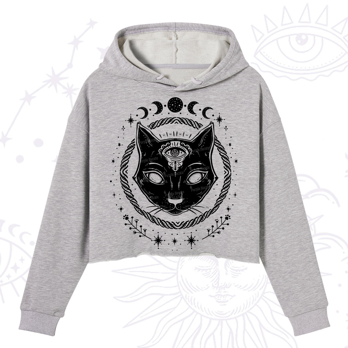 Purplehecate Third Eye Black Cat Crop Hoodie