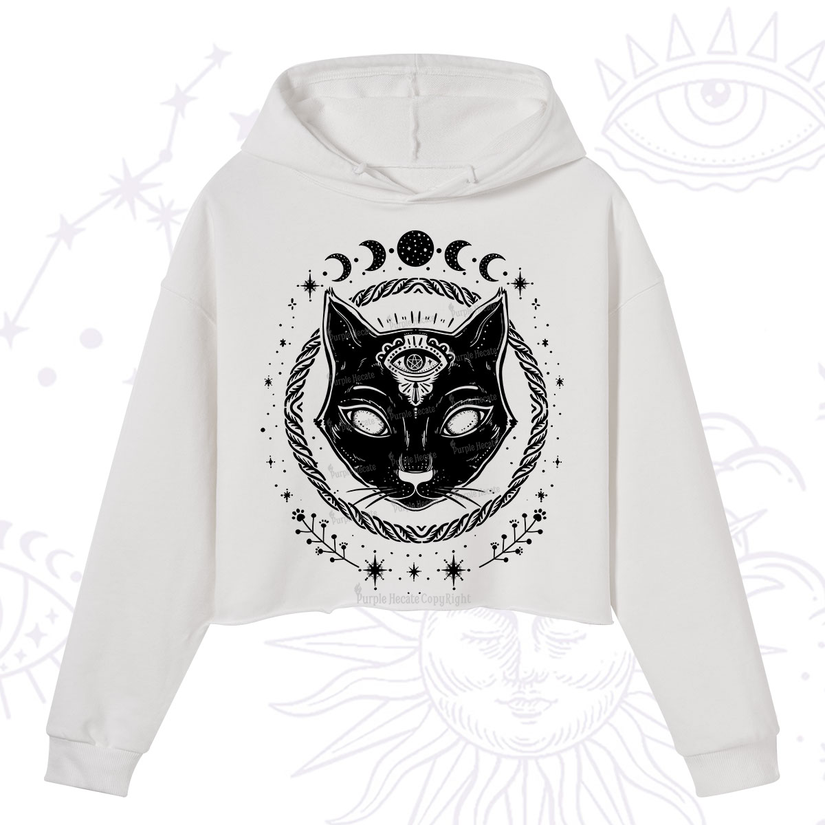 Purplehecate Third Eye Black Cat Crop Hoodie