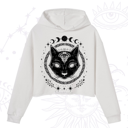 Purplehecate Third Eye Black Cat Crop Hoodie