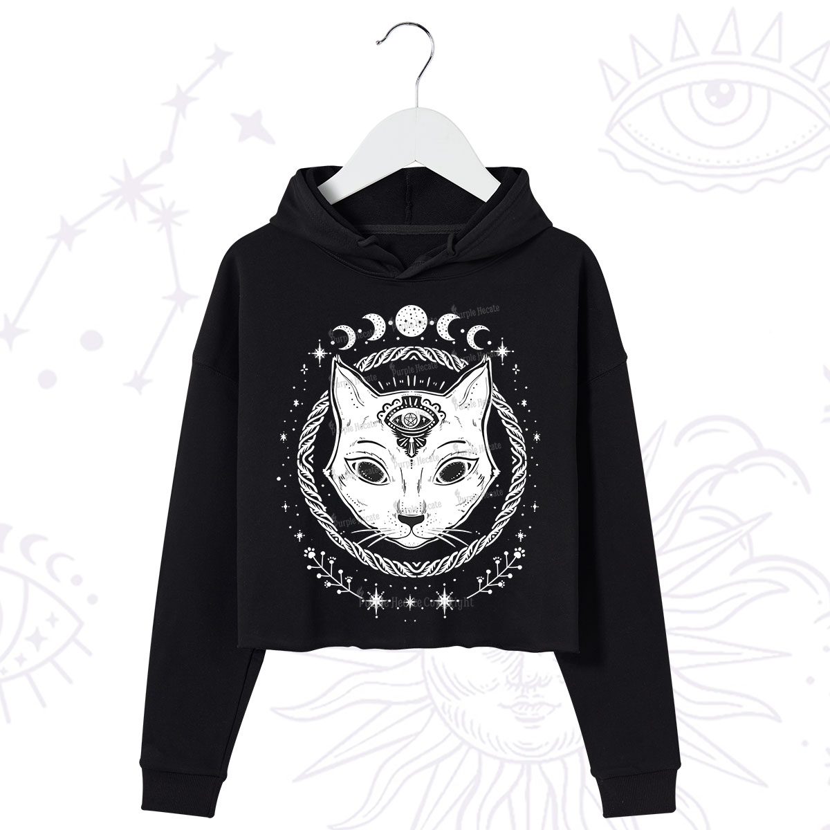 Purplehecate Third Eye Black Cat Crop Hoodie