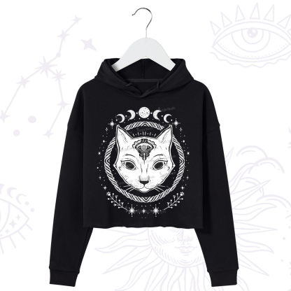 Purplehecate Third Eye Black Cat Crop Hoodie