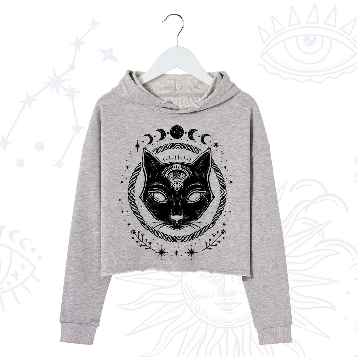 Purplehecate Third Eye Black Cat Crop Hoodie