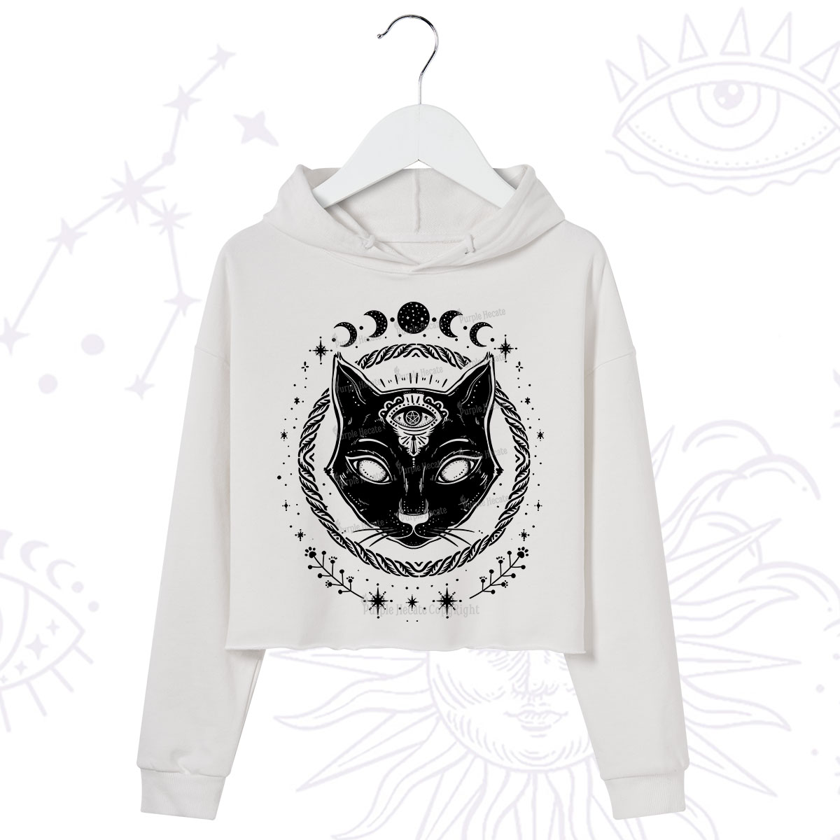 Purplehecate Third Eye Black Cat Crop Hoodie