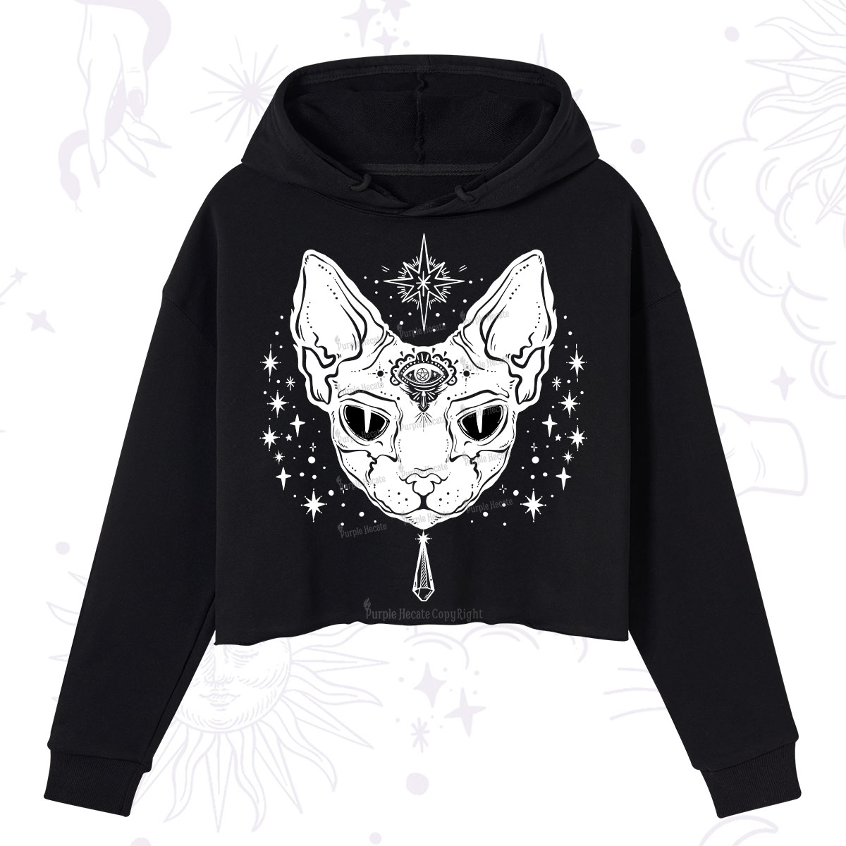 Purplehecate Three Eyed Sphynx Cat Crop Hoodie