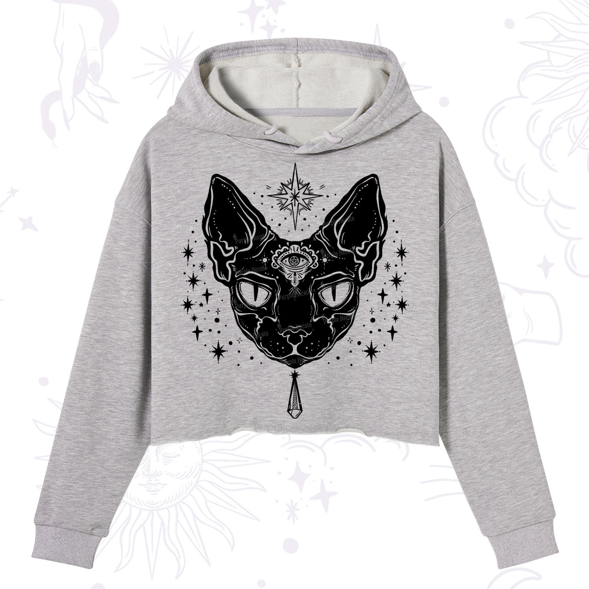 Purplehecate Three Eyed Sphynx Cat Crop Hoodie