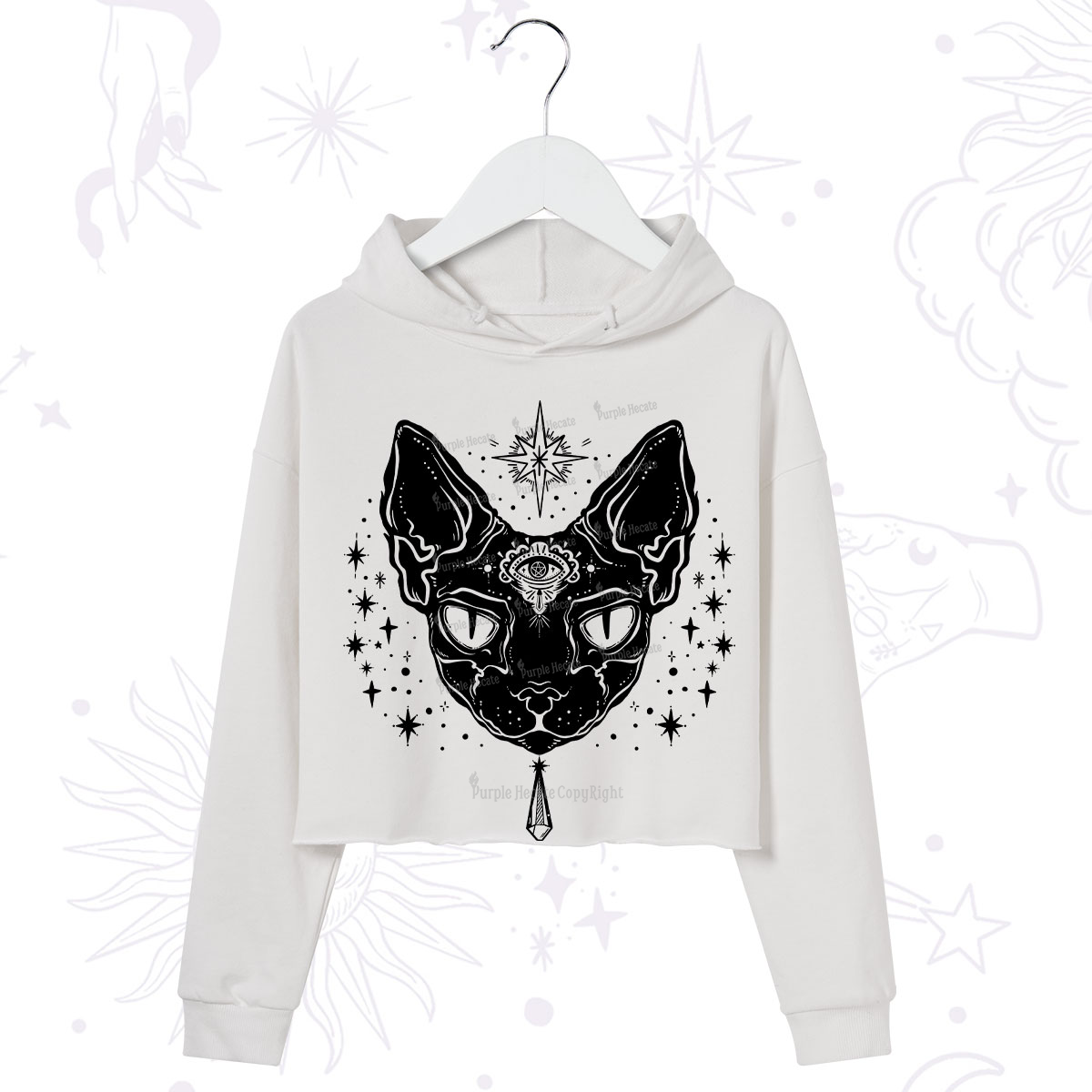 Purplehecate Three Eyed Sphynx Cat Crop Hoodie