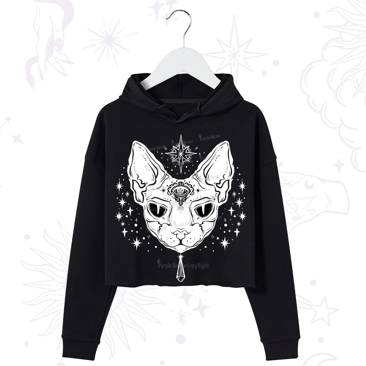 Purplehecate Three Eyed Sphynx Cat Crop Hoodie