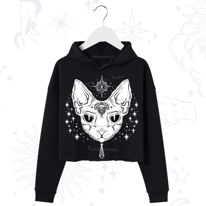 Purplehecate Three Eyed Sphynx Cat Crop Hoodie