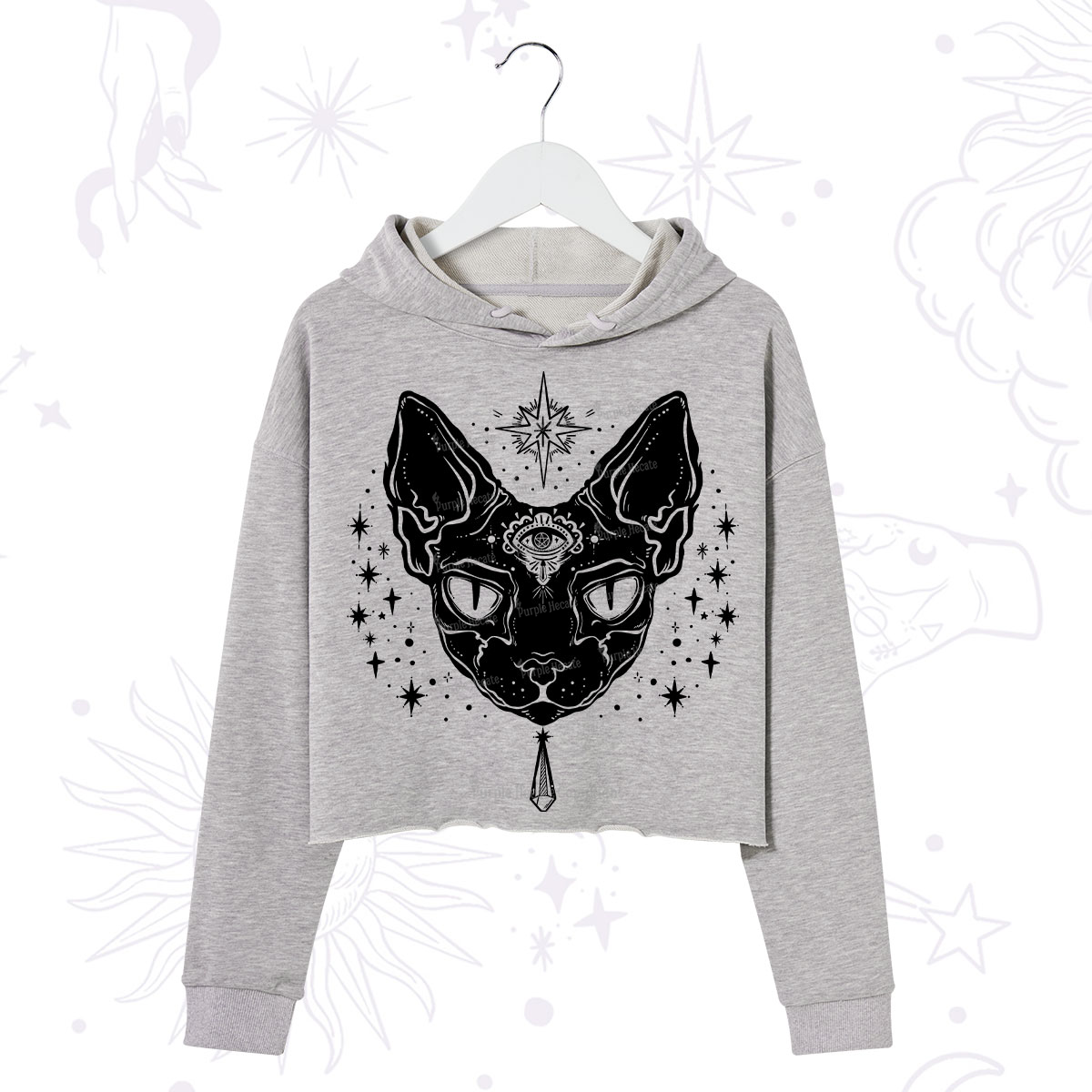 Purplehecate Three Eyed Sphynx Cat Crop Hoodie