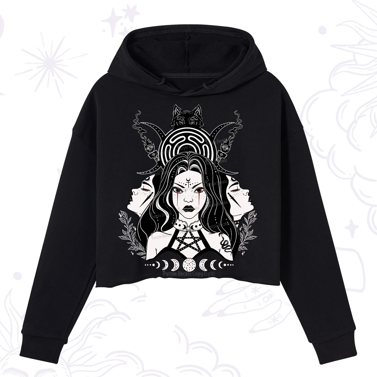 Purplehecate The Triple Moon Goddess Hecate Crop Hoodie