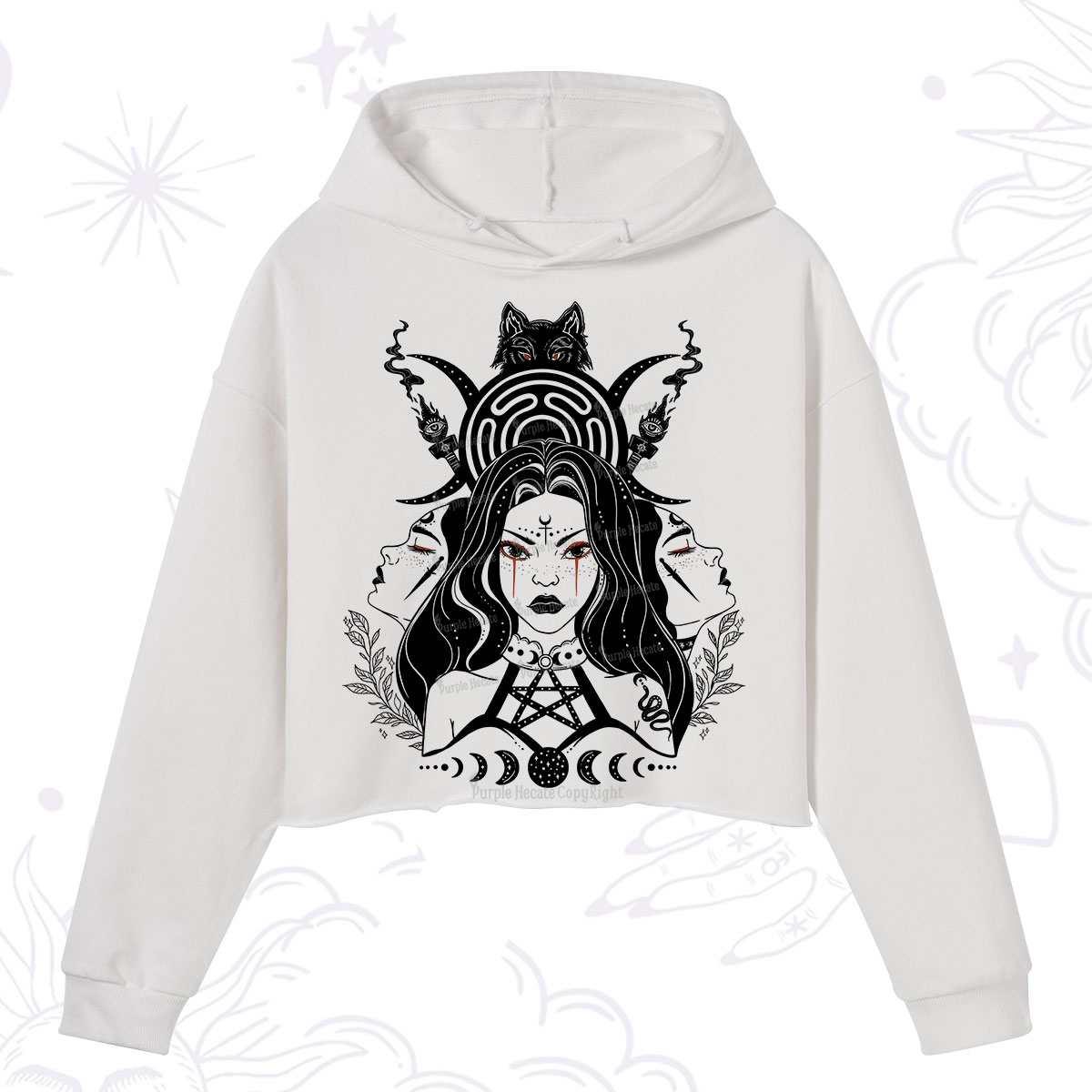 Purplehecate The Triple Moon Goddess Hecate Crop Hoodie