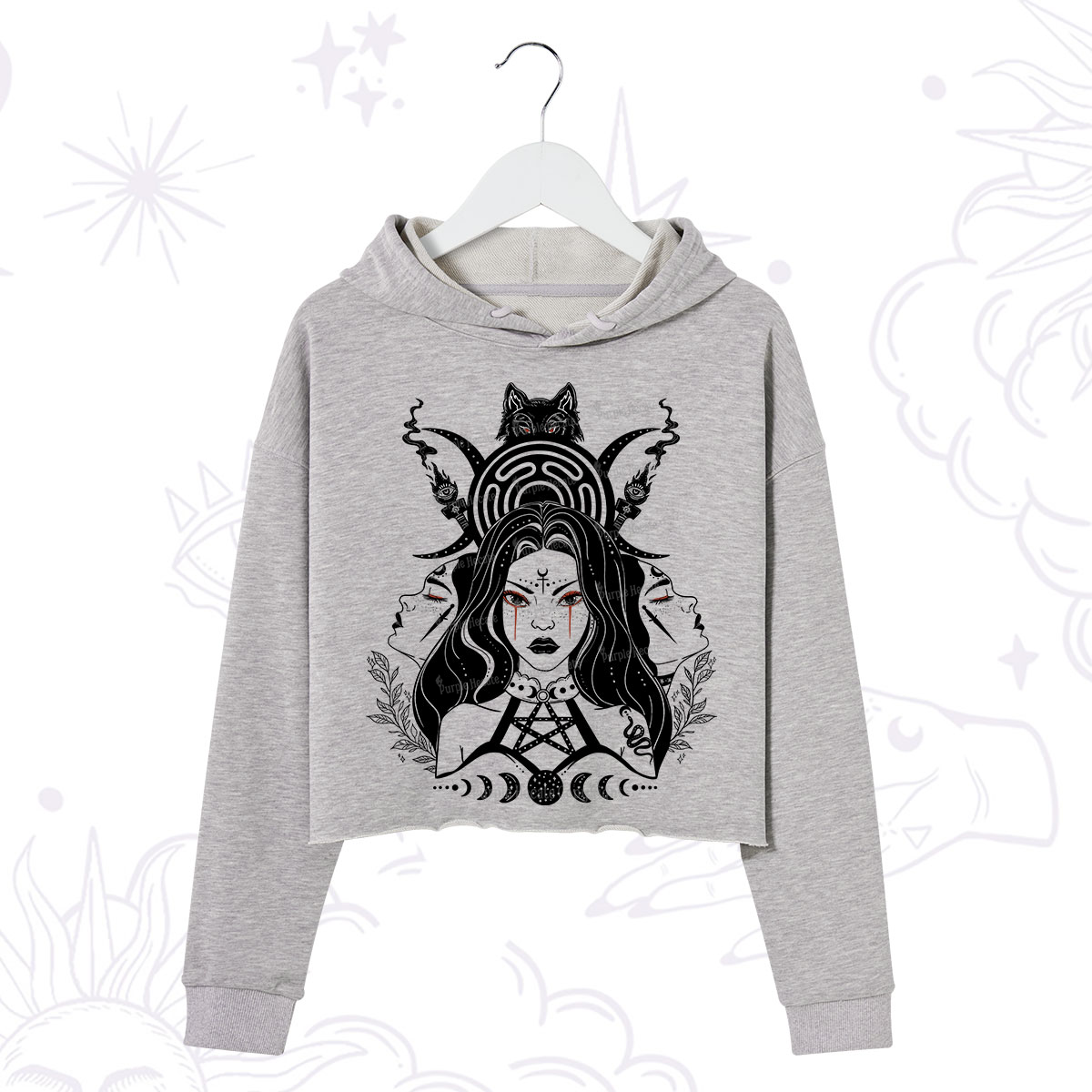 Purplehecate The Triple Moon Goddess Hecate Crop Hoodie