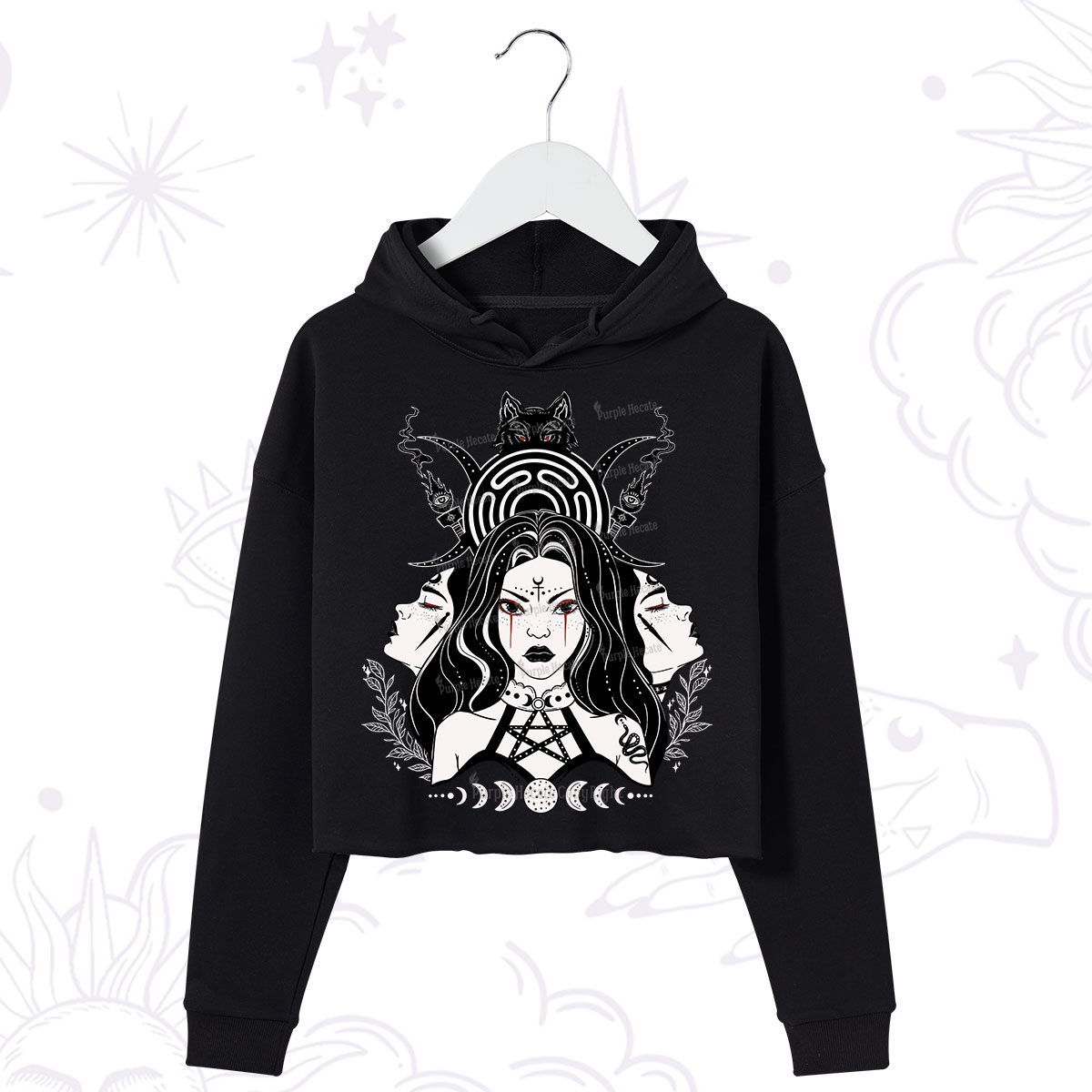 Purplehecate The Triple Moon Goddess Hecate Crop Hoodie