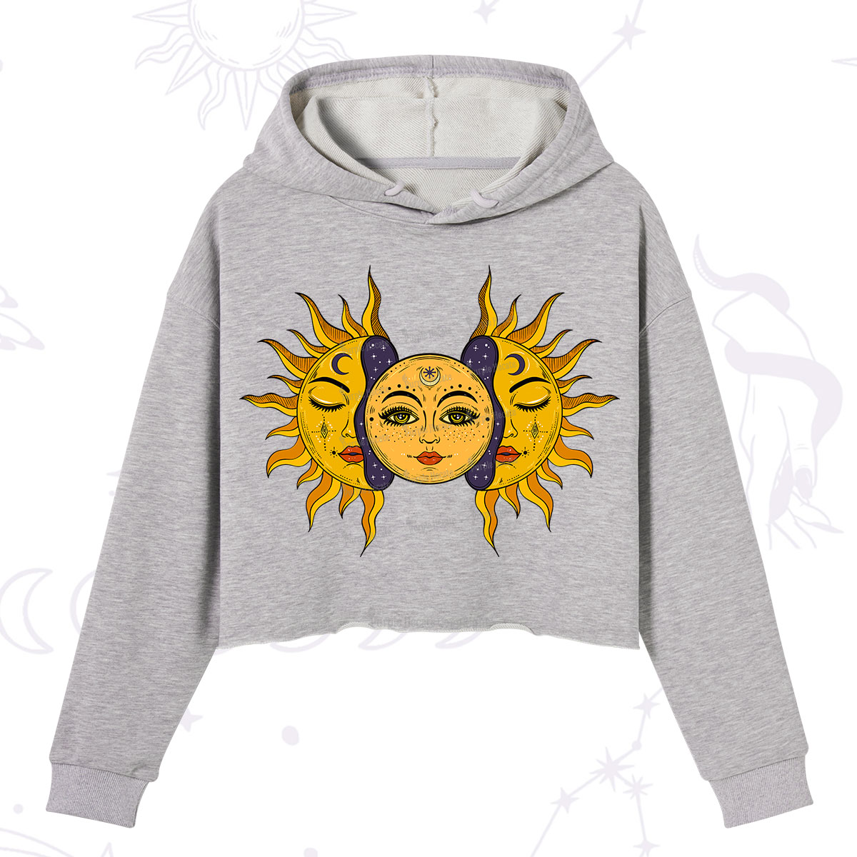 Purplehecate Celestial Twin Suns Crop Hoodie