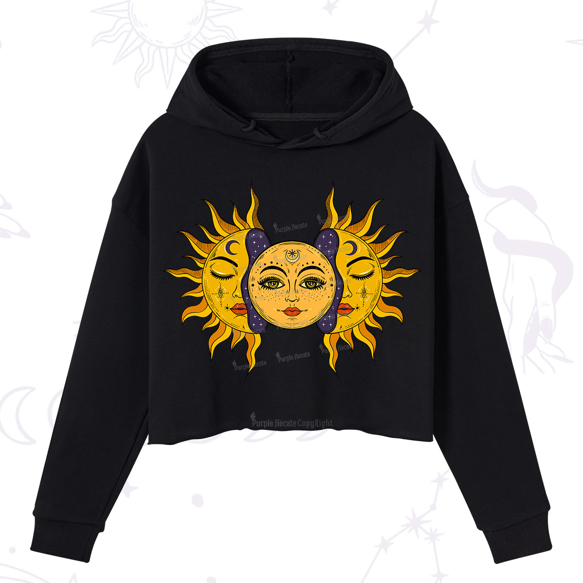 Purplehecate Celestial Twin Suns Crop Hoodie