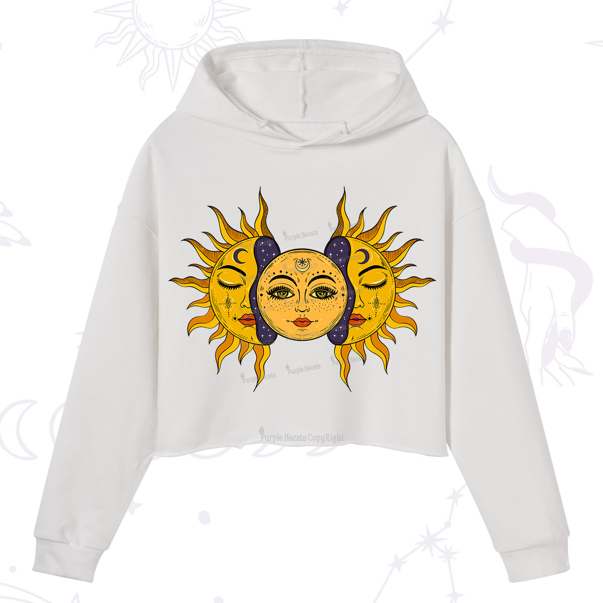 Purplehecate Celestial Twin Suns Crop Hoodie