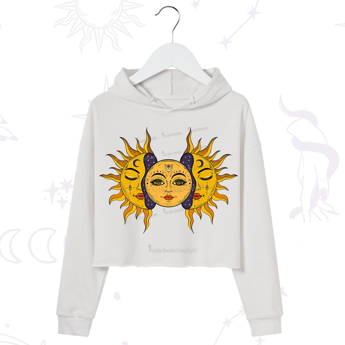 Purplehecate Celestial Twin Suns Crop Hoodie