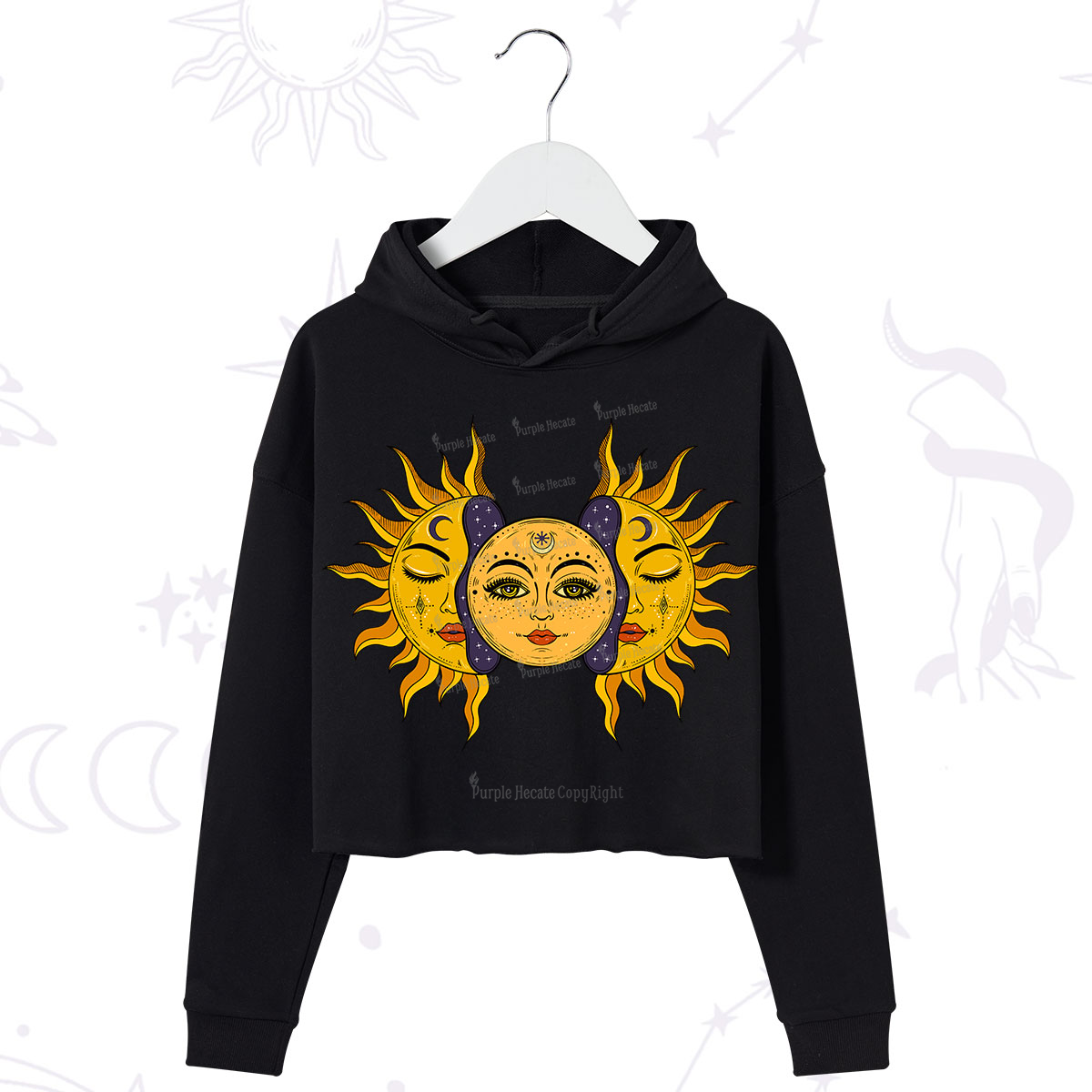 Purplehecate Celestial Twin Suns Crop Hoodie