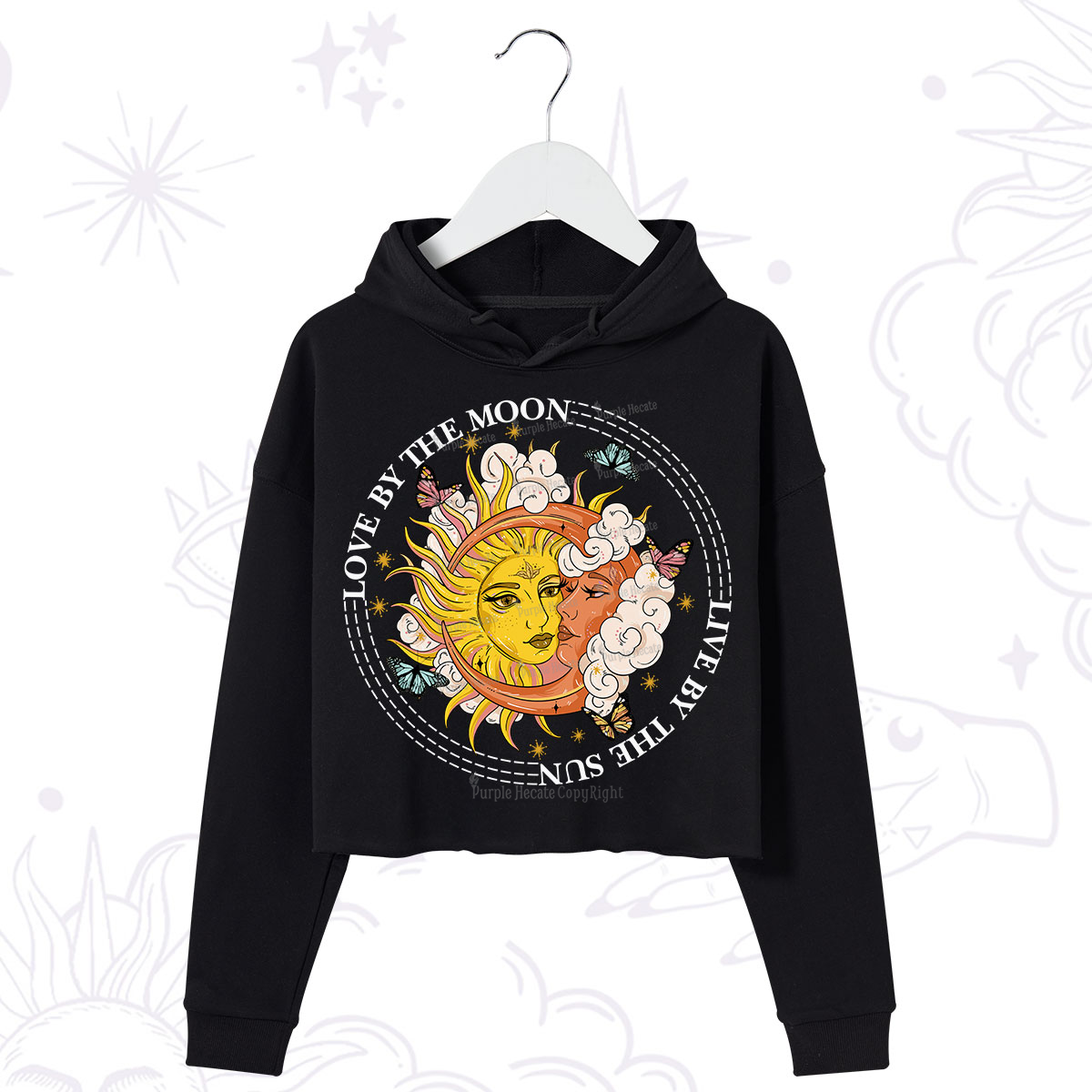 Purplehecate Live By The Sun Love By The Moon Crop Hoodie