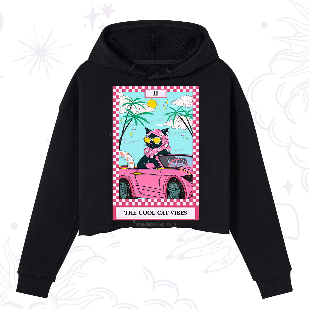 Purplehecate The Cool Cat Vibes Tarot Crop Hoodie