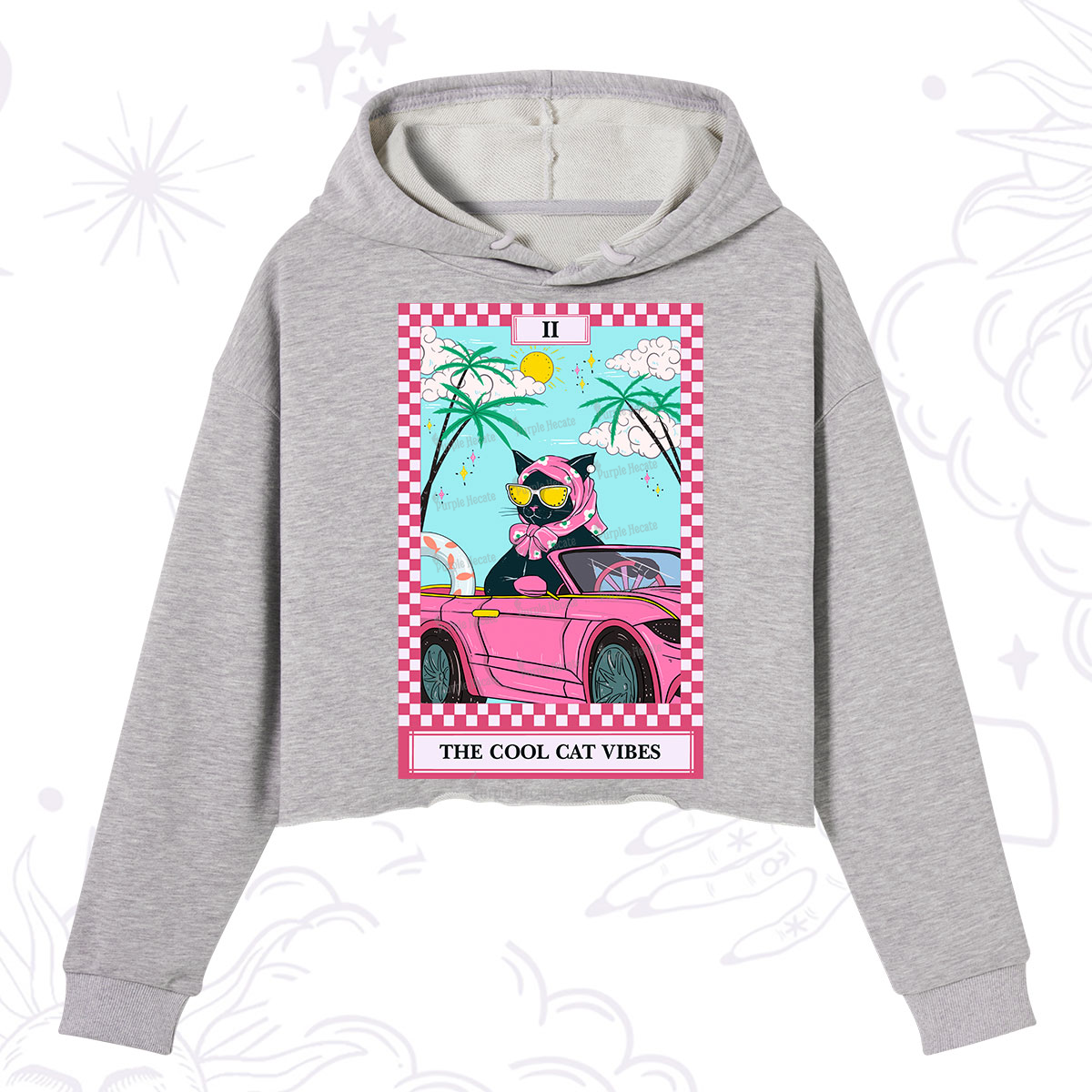 Purplehecate The Cool Cat Vibes Tarot Crop Hoodie