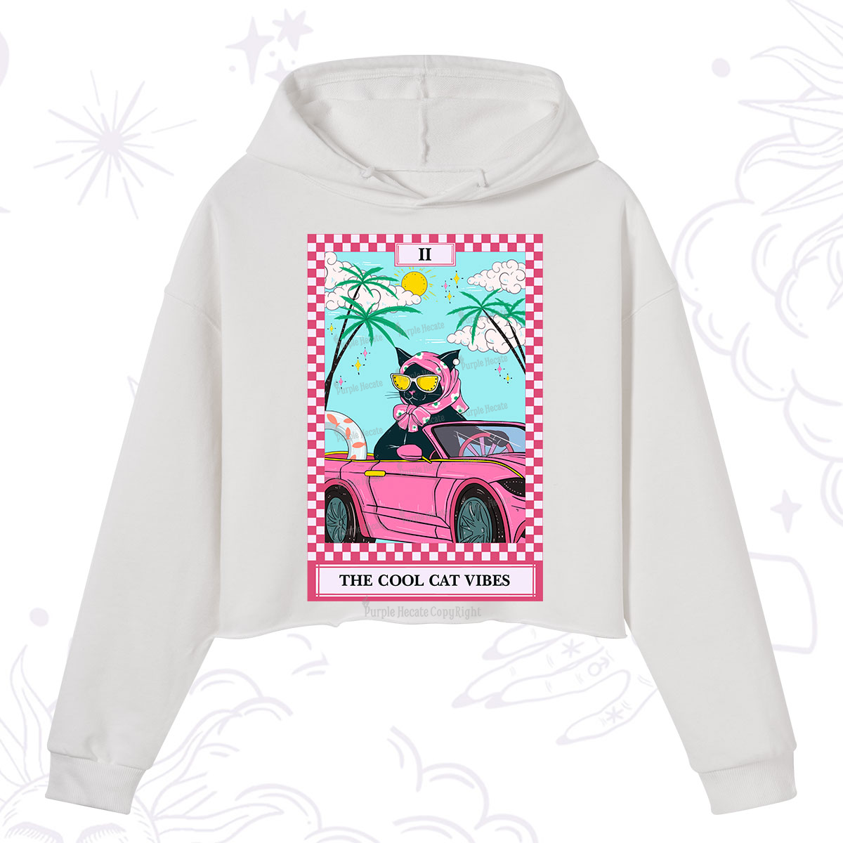 Purplehecate The Cool Cat Vibes Tarot Crop Hoodie