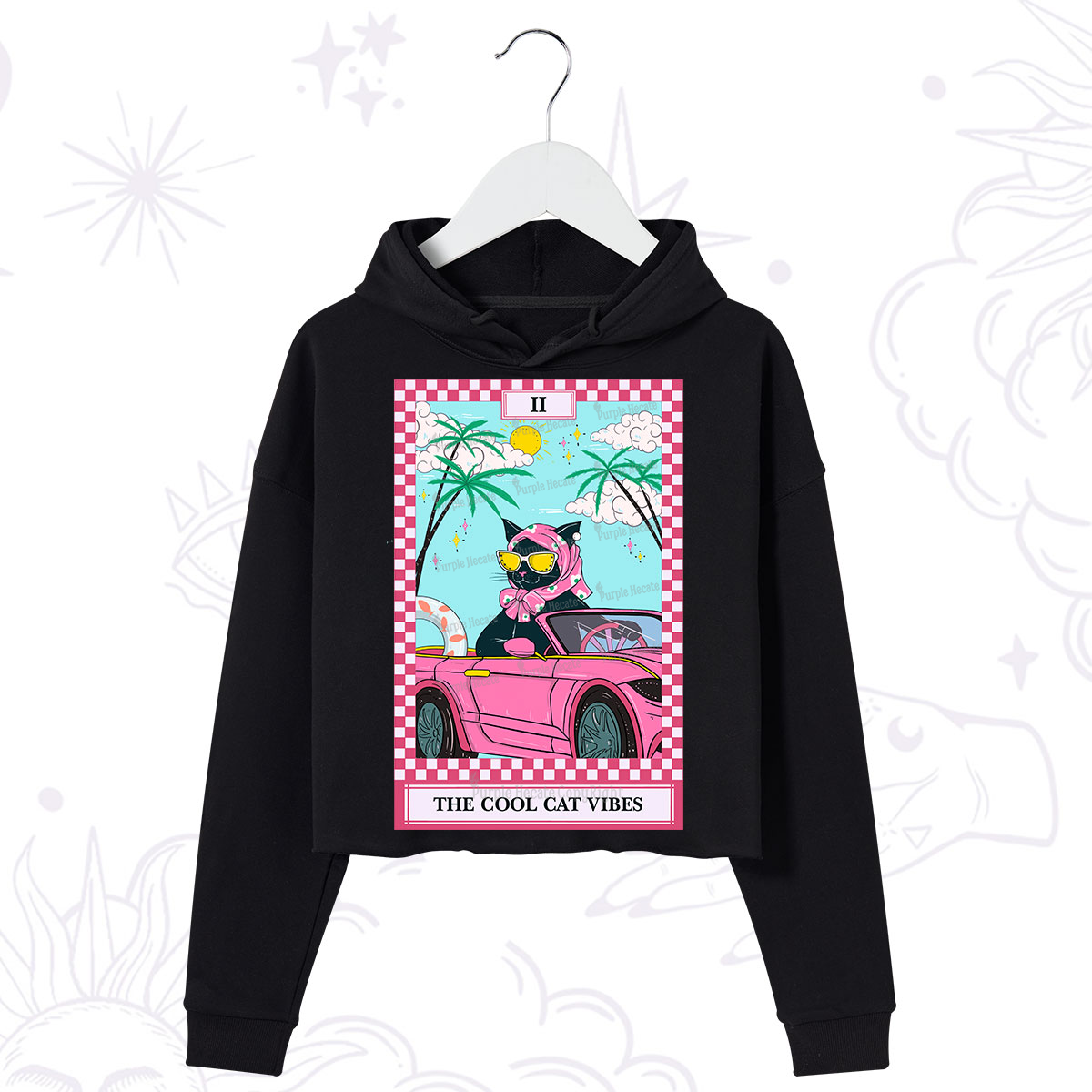 Purplehecate The Cool Cat Vibes Tarot Crop Hoodie