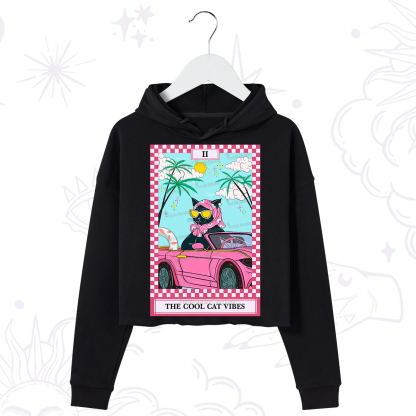 Purplehecate The Cool Cat Vibes Tarot Crop Hoodie