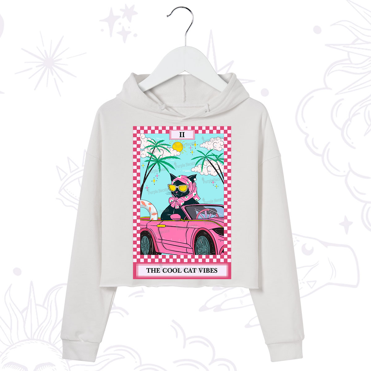 Purplehecate The Cool Cat Vibes Tarot Crop Hoodie