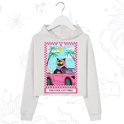 Purplehecate The Cool Cat Vibes Tarot Crop Hoodie