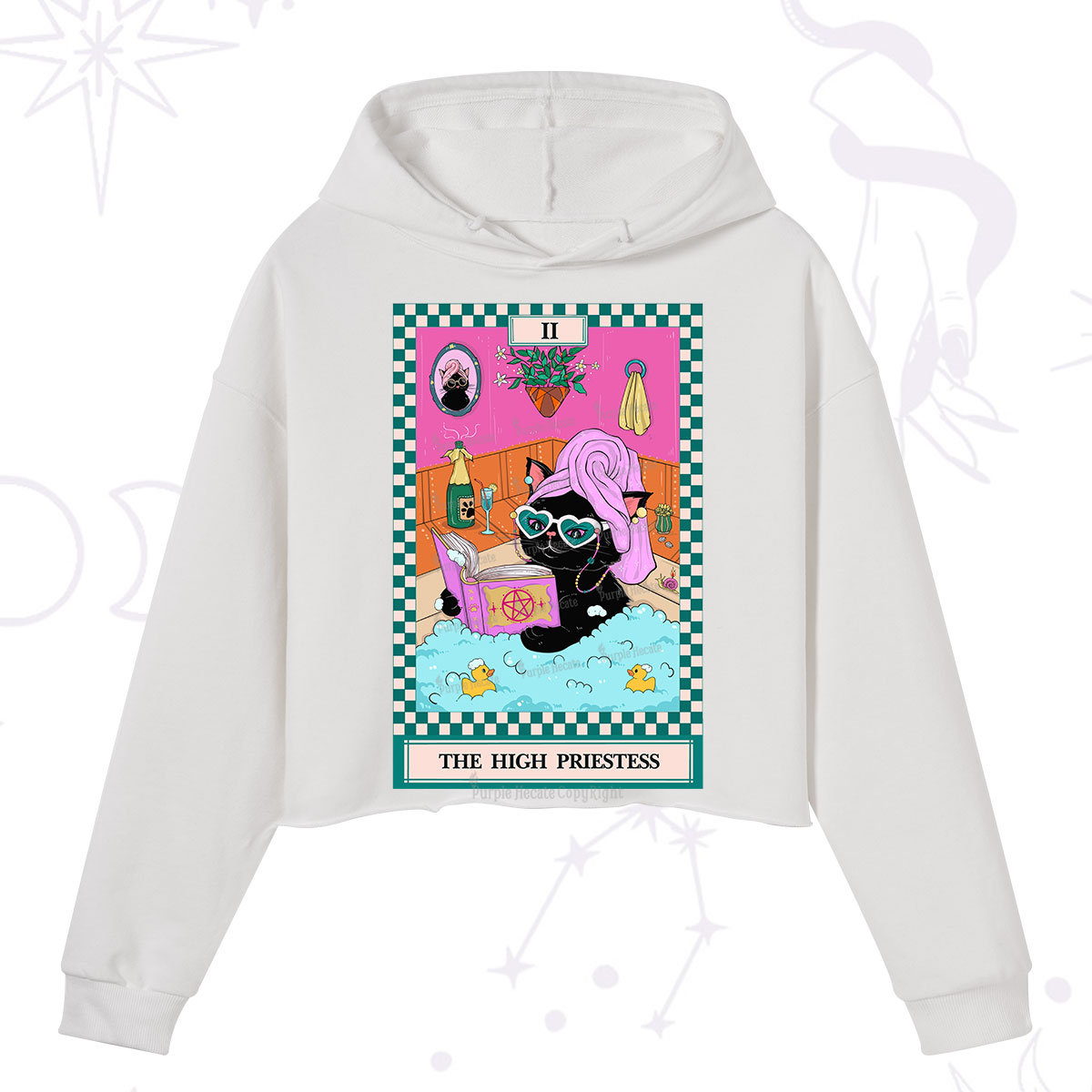 Purplehecate The Cat High Priestess's Bubble Time Tarot Crop Hoodie