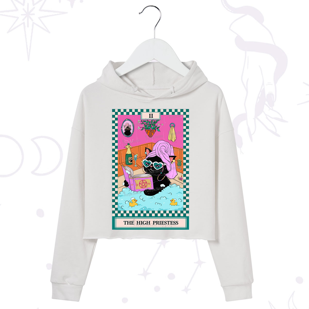 Purplehecate The Cat High Priestess's Bubble Time Tarot Crop Hoodie