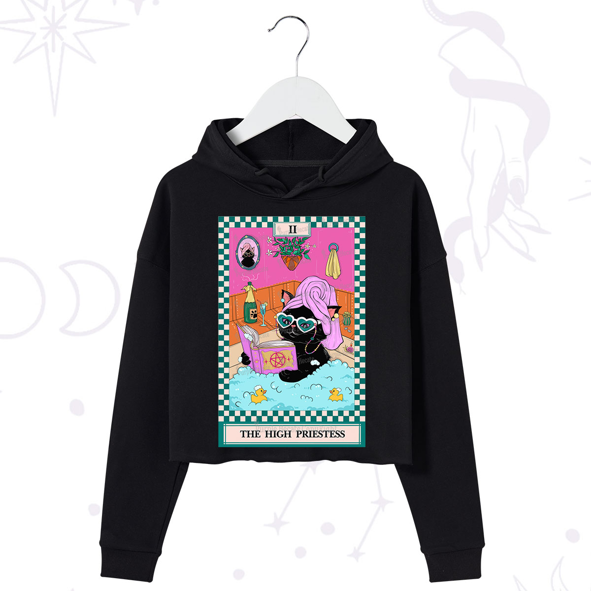 Purplehecate The Cat High Priestess's Bubble Time Tarot Crop Hoodie