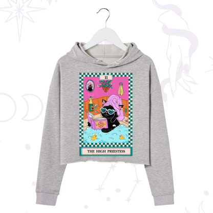 Purplehecate The Cat High Priestess's Bubble Time Tarot Crop Hoodie