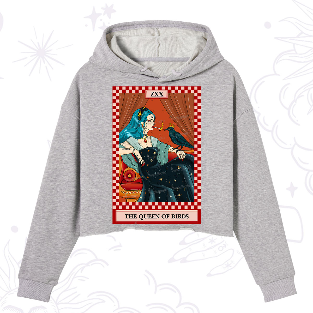 Purplehecate The Queen Of Birds Tarot  Crop Hoodie