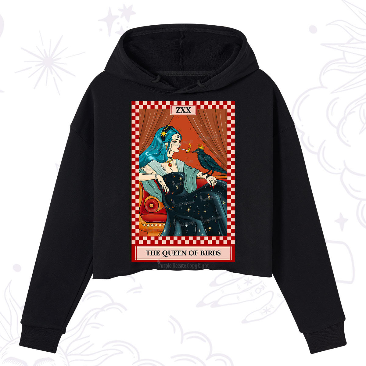 Purplehecate The Queen Of Birds Tarot  Crop Hoodie