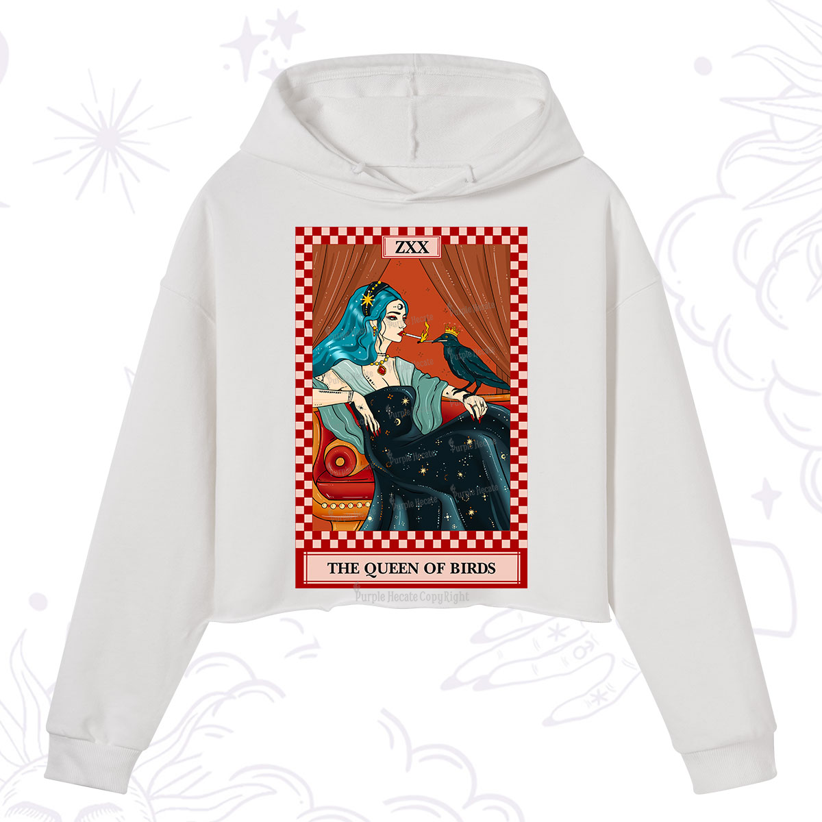 Purplehecate The Queen Of Birds Tarot  Crop Hoodie