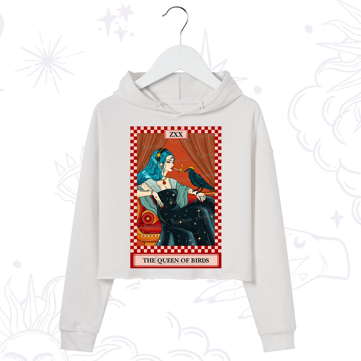 Purplehecate The Queen Of Birds Tarot  Crop Hoodie