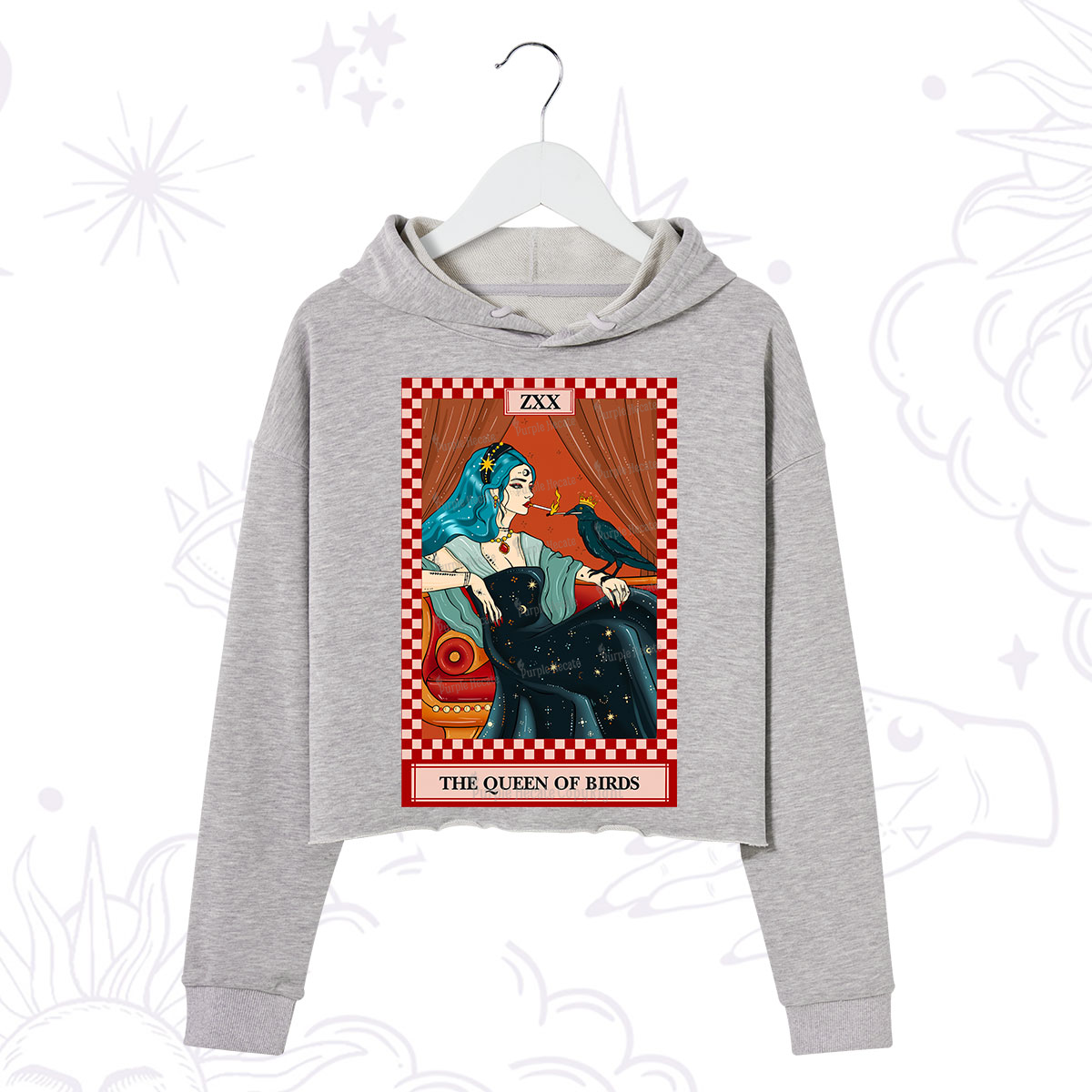 Purplehecate The Queen Of Birds Tarot  Crop Hoodie
