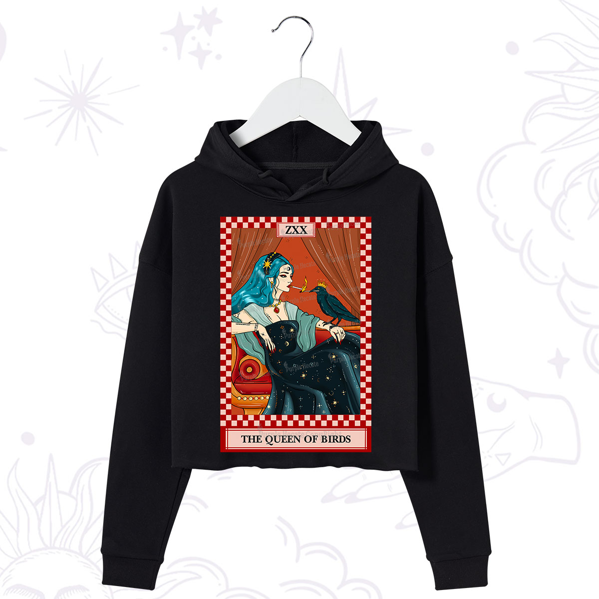 Purplehecate The Queen Of Birds Tarot  Crop Hoodie