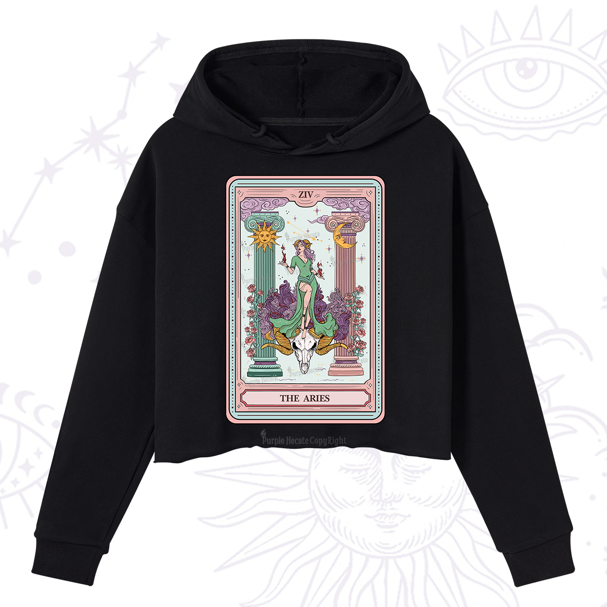 Purplehecate The Aries Goddess Tarot Crop Hoodie
