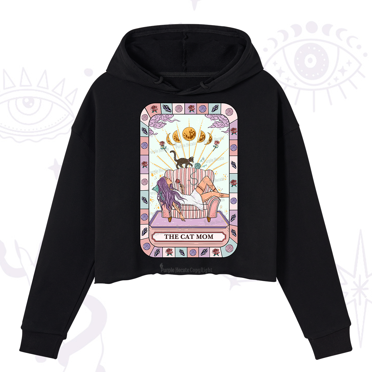 Purplehecate The Chill Cat Mom Crop Hoodie