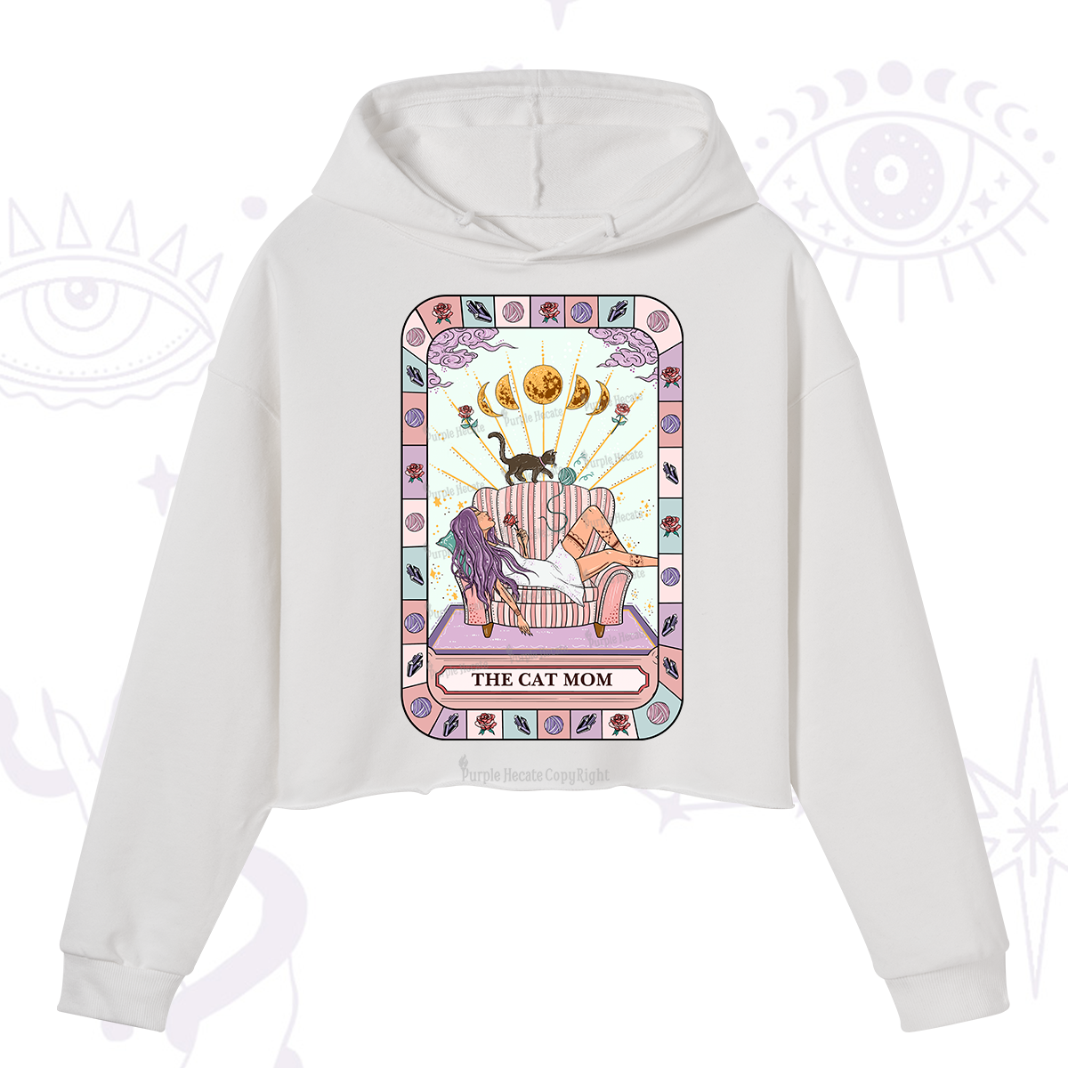 Purplehecate The Chill Cat Mom Crop Hoodie